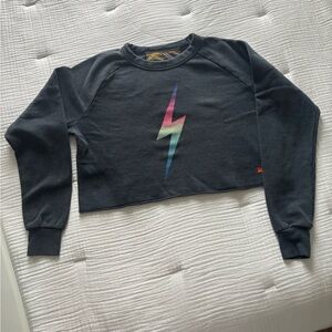 Aviator Nation Cropped Sweatshirt with Lightning Bolt